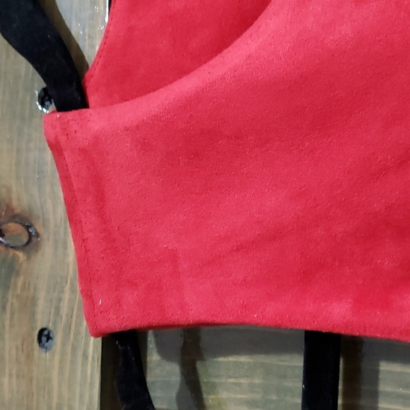 CK CALVIN KLEIN COLOR BLOCK RED BLACK SUEDE DRESS SIZE 2 - Picture 2 of 9